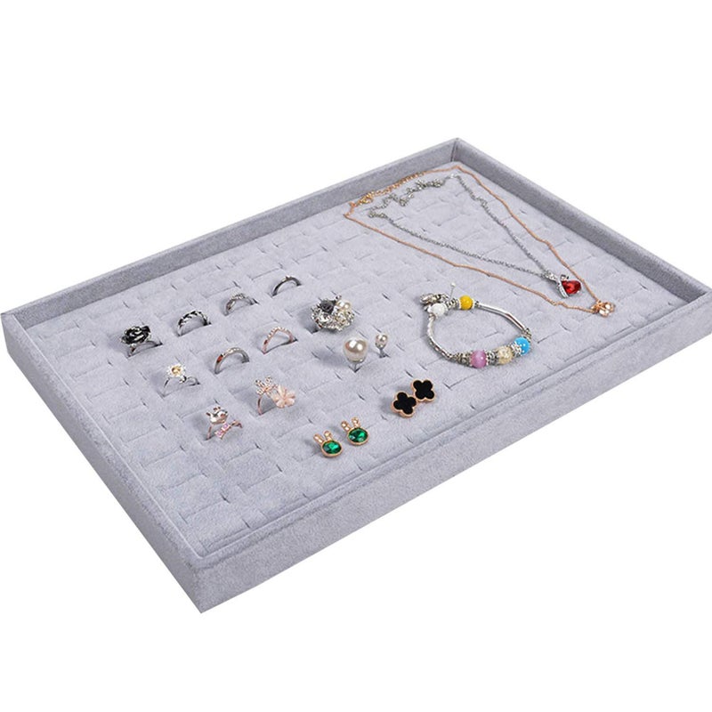 Pimuza Grey Velvet Stackable 100 Slot Ring Inserts Jewelry Tray Showcase Display Organizer Holder Storage Box Case Pad Stackers for Valet Closet, Decorate Vanity Table, Cabinet, College Dorm Drawer - Image 5